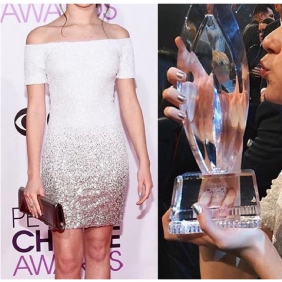 Dress the Population Larissa Off Shoulder Silver Ombre Sequin Mini Dress Sz S - Picture 5 of 8